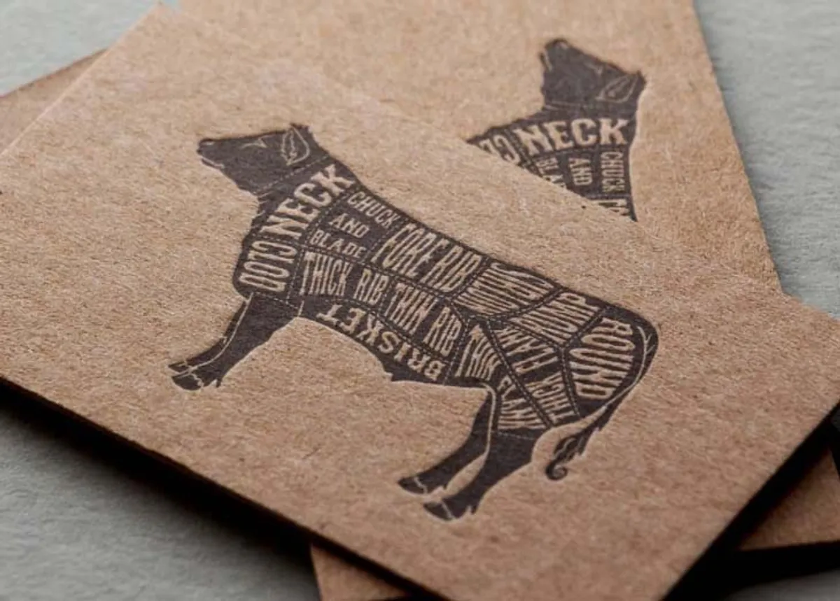 Black ink on chipboard business card