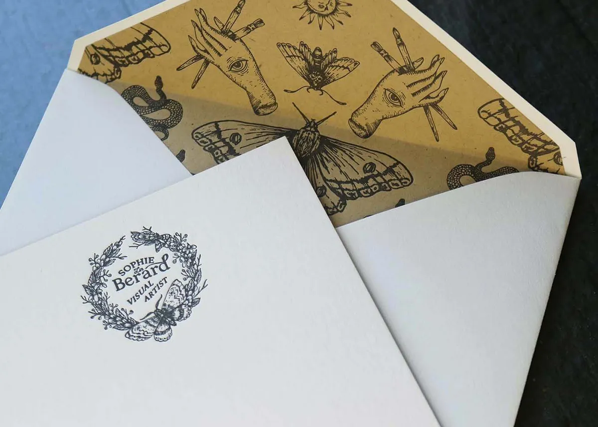 Letterpress note card and letterpress envelope liner