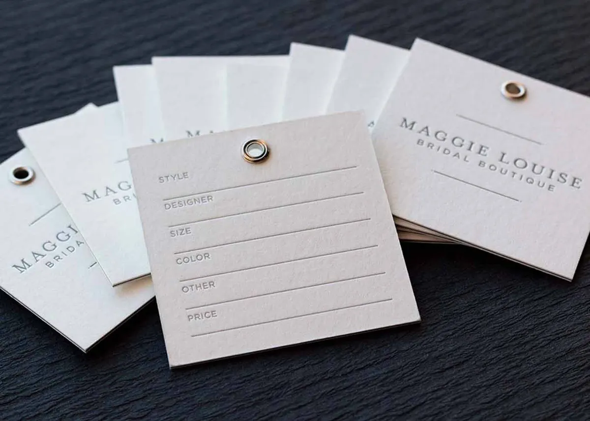 Cotton letterpress hangtags with silver eyelet