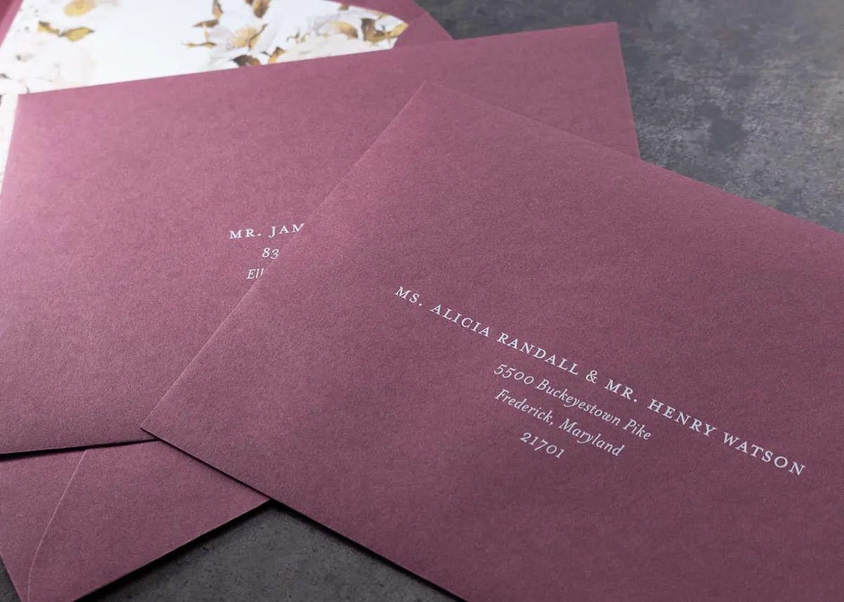 White ink envelope addressing