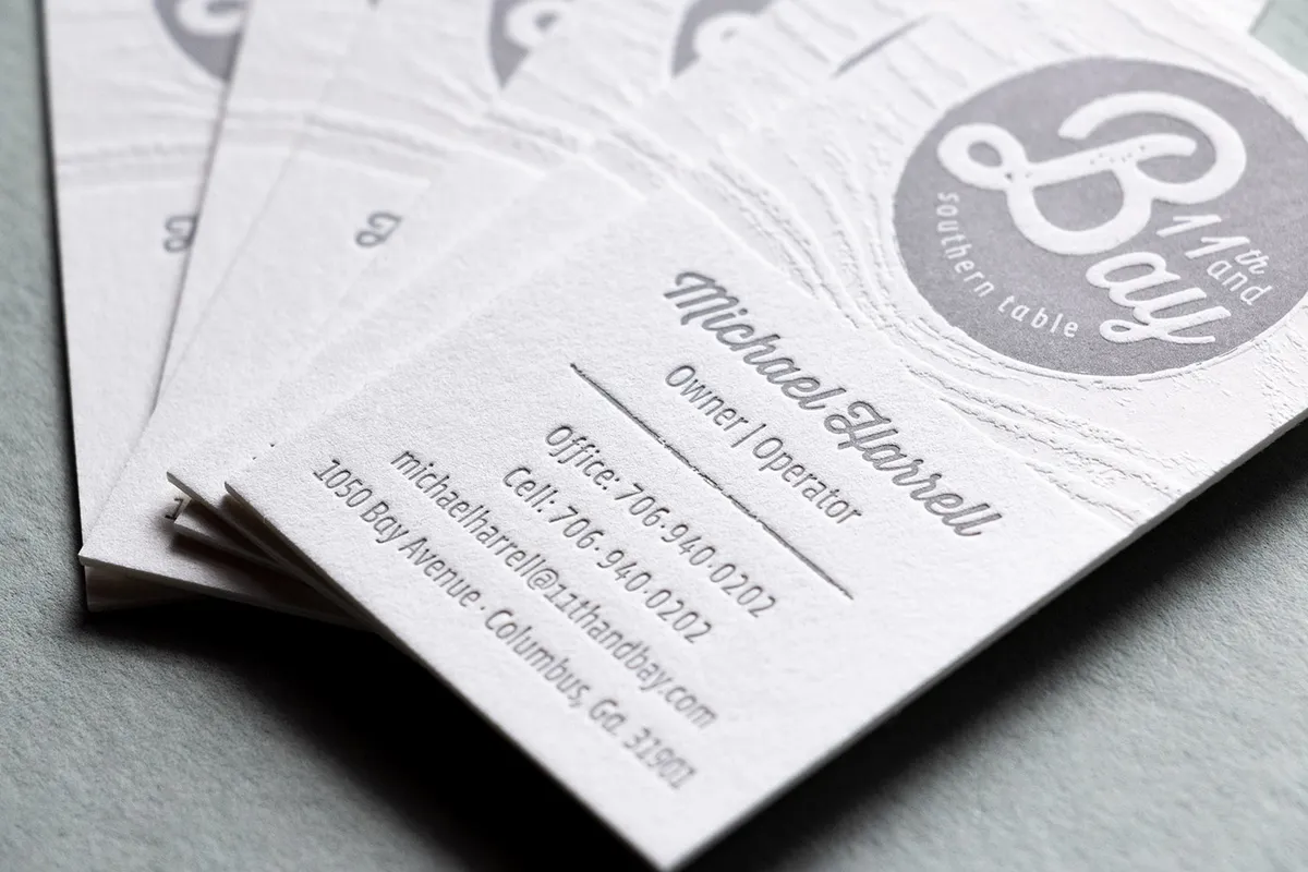 Letterpress wood grain blind deboss business card