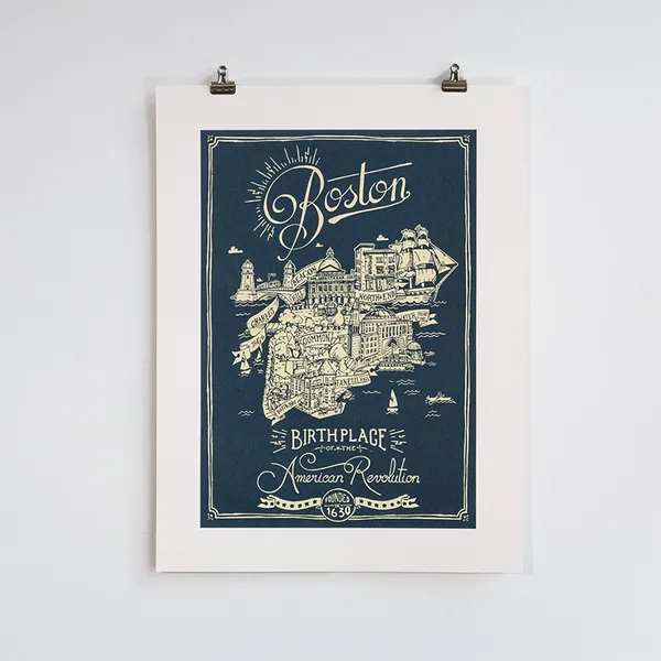 Letterpress art print of Boston