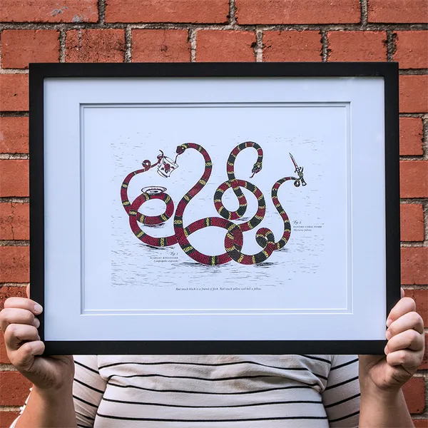 Letterpress art print with snakes